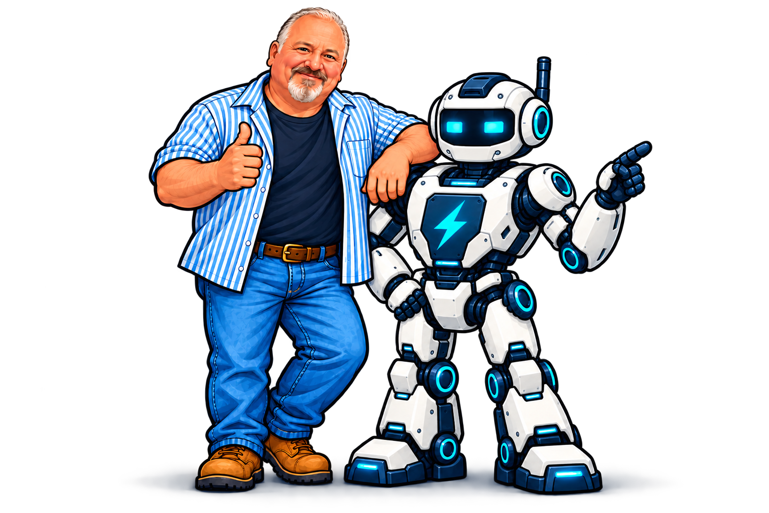AJ and the ZOTBOT assistant welcoming you to the supply counter